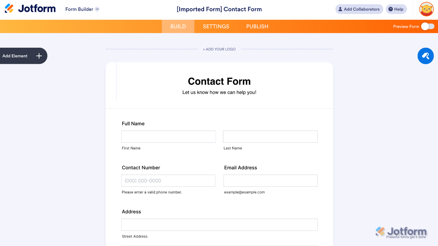 Newly created cloned form in the Jotform Form Builder