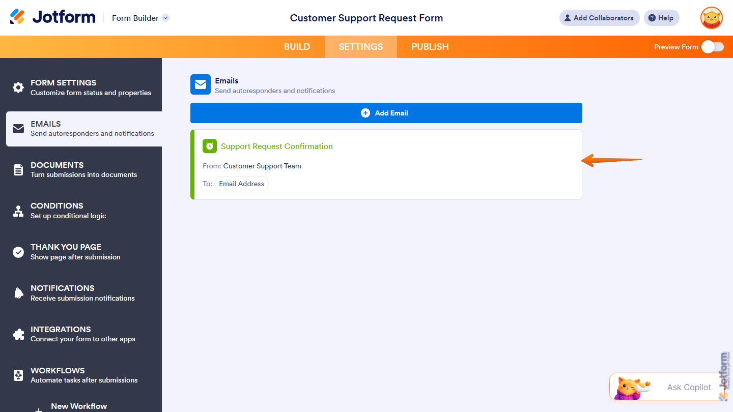 New AI Generated Autoresponder Email created in Jotform Form Builder