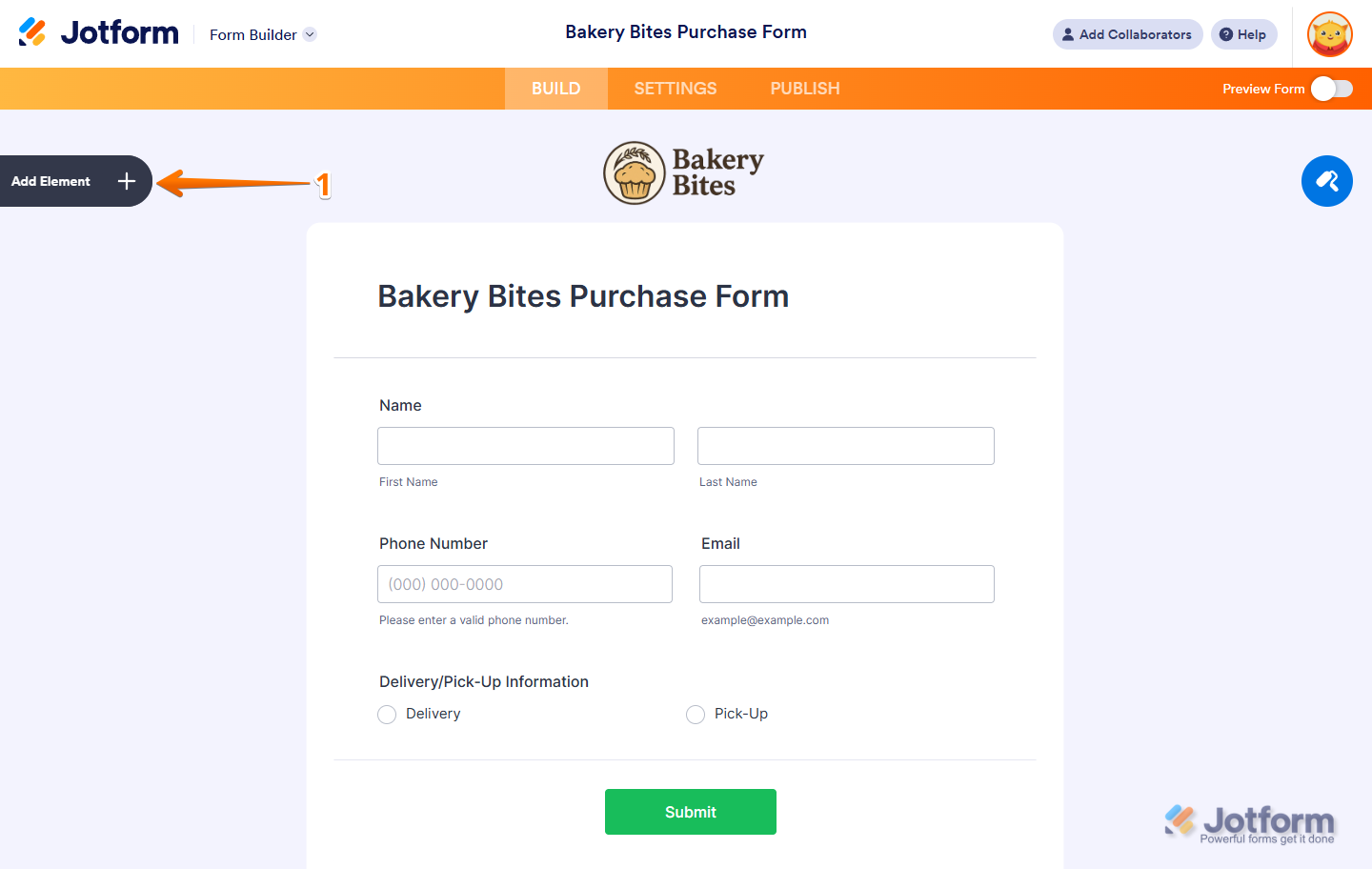Clicking Add Element in Form Builder to add a PayPal Standard payment field in Jotform