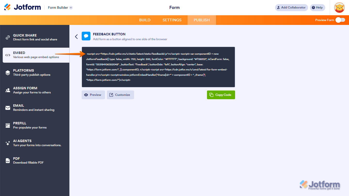 Feedback Button embed option