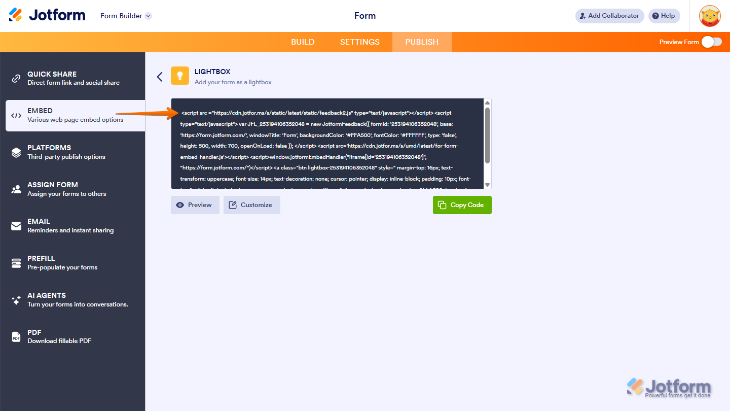 Lightbox embed option