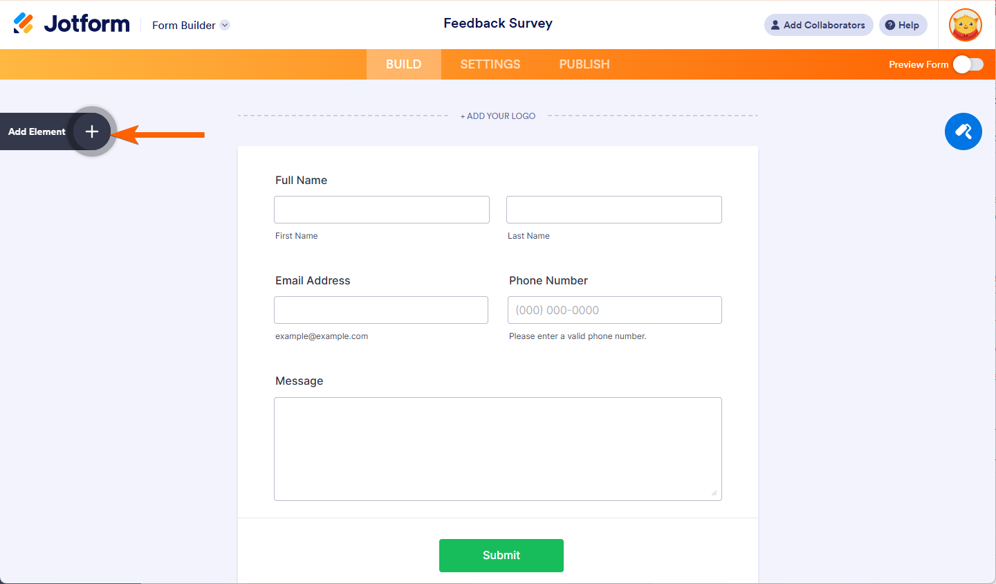 Add Element Button in Jotform