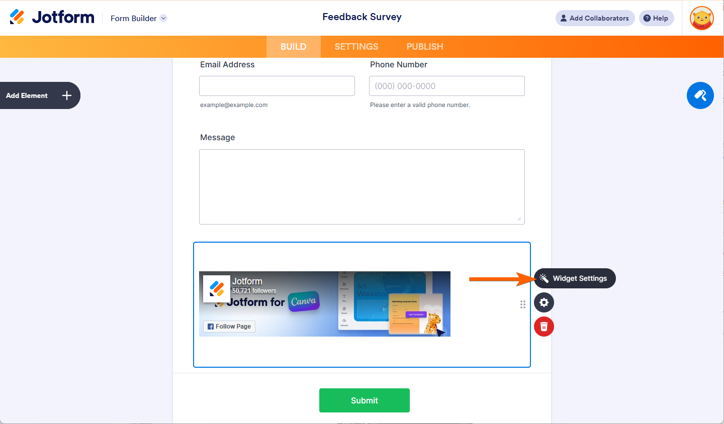 Wand Icon of the Facebook Follow Box Widget in Jotform