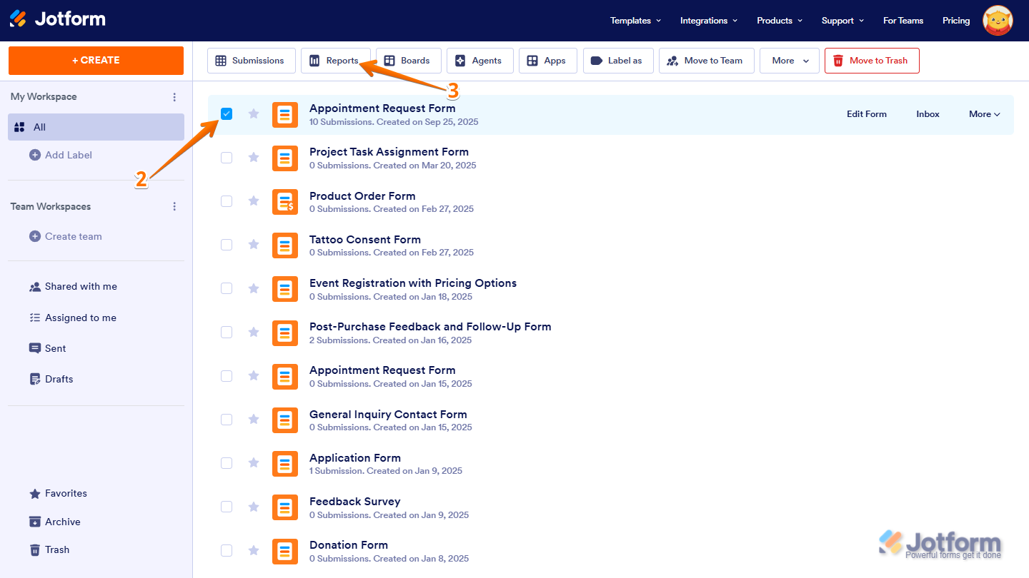 Selected form with the top menu bar visible