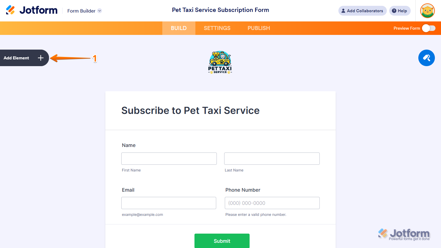 Add Element button in Jotform Form Builder