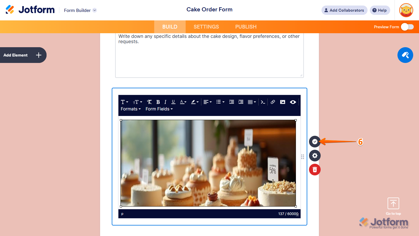 Save button of the Paragraph element in Jotform Form Builder
