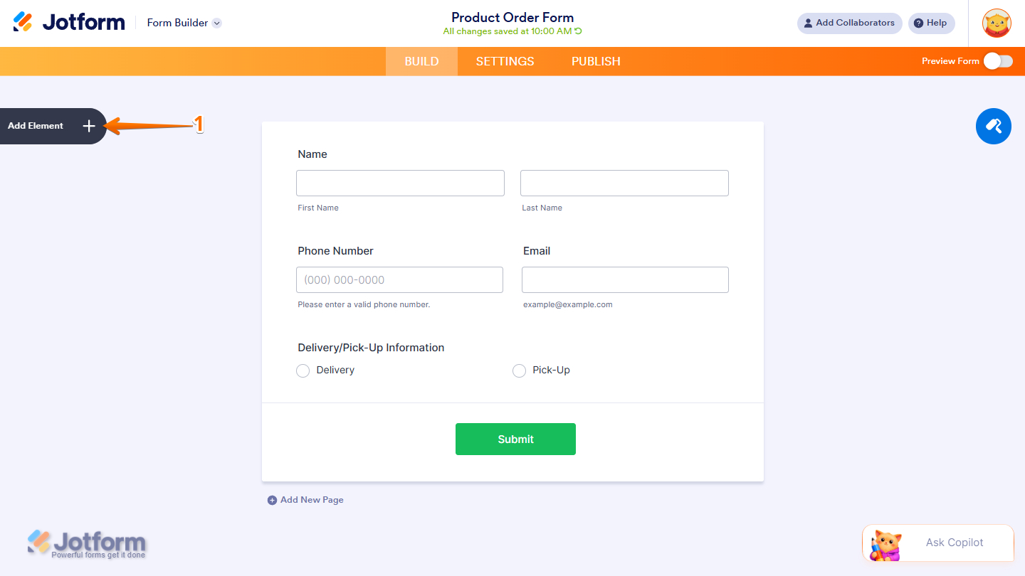 Add Element button in the Jotform Form Builder