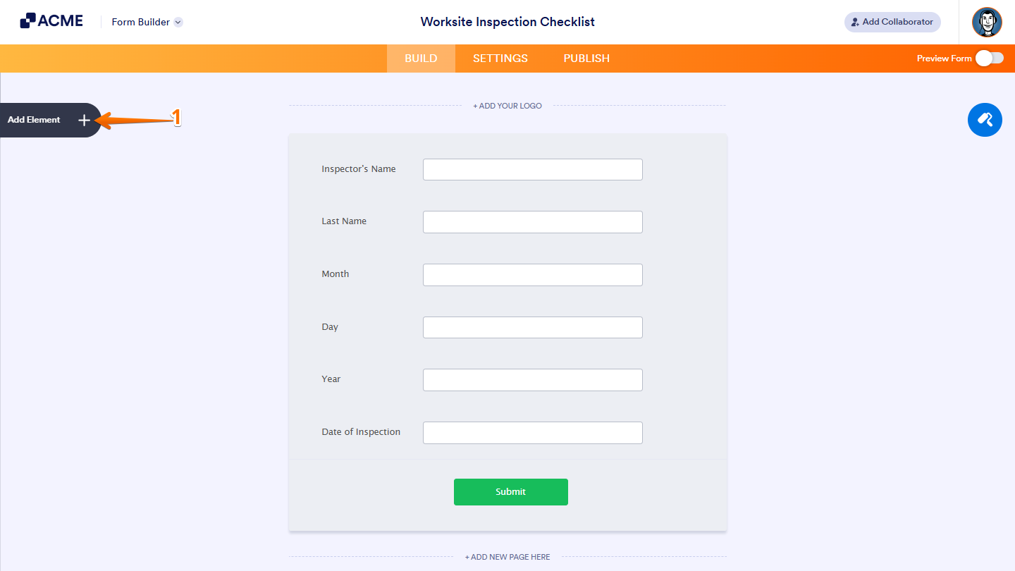 Add Elemt Button in Form Builder