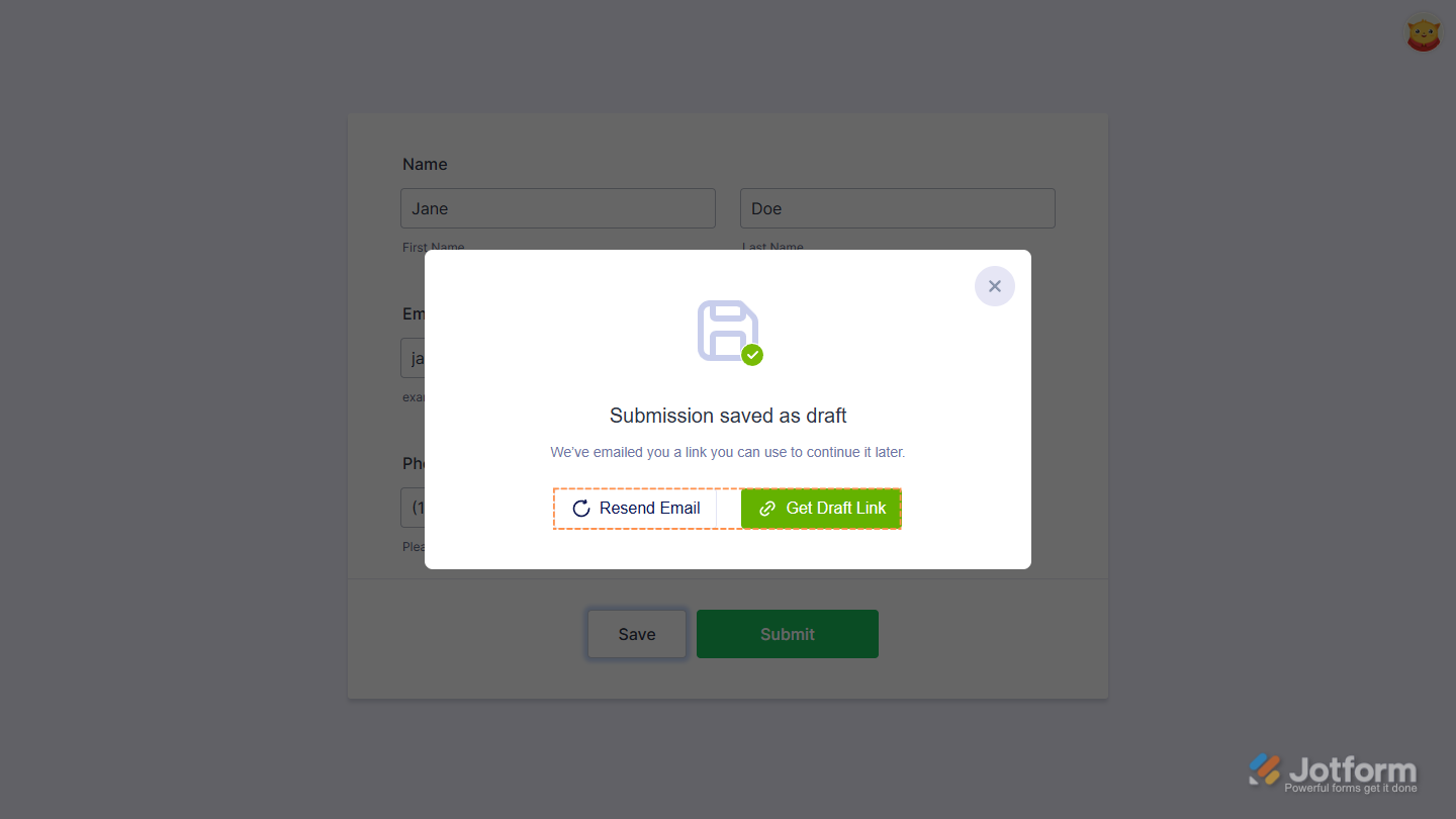 Resend Email and Get Draft Link of the Save and Continue Later feature