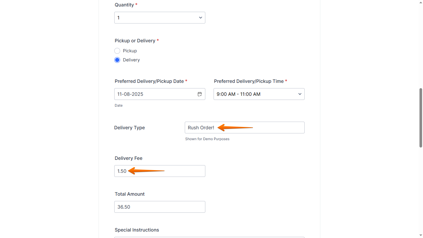 Sample of Insert Text and Insert Calculation logic output on a Demo Form