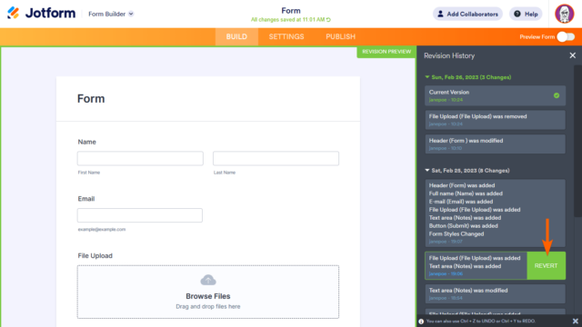 How to View Your Form's Revision History