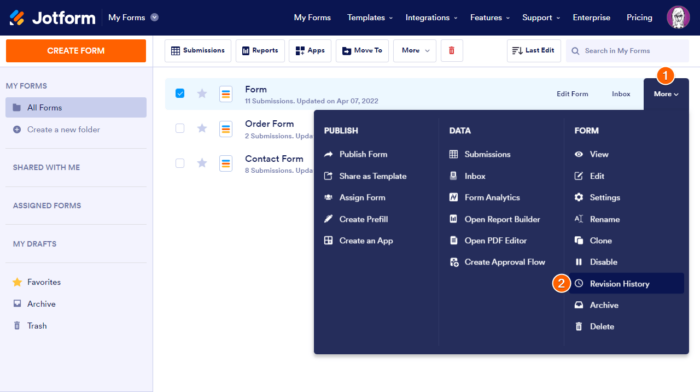 How to View Form Revision History
