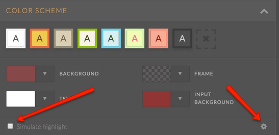 Jotform Advanced Designer "Simulate highlight" checkbox and Gear icon