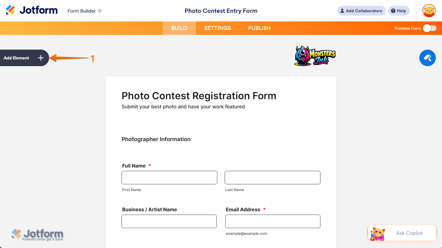 Add Element button in Jotform Form Builder