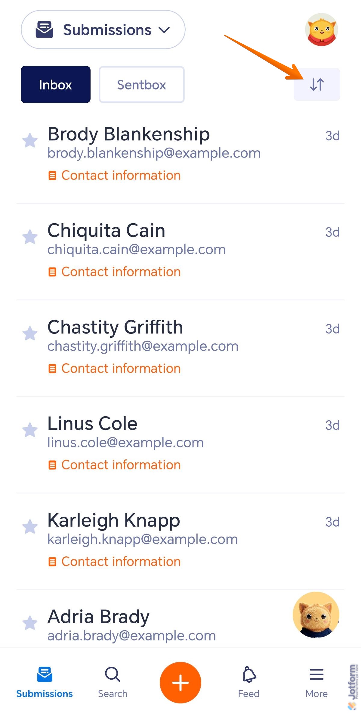 Filter icon in the Submissions screen of the Jotform Mobile Forms app