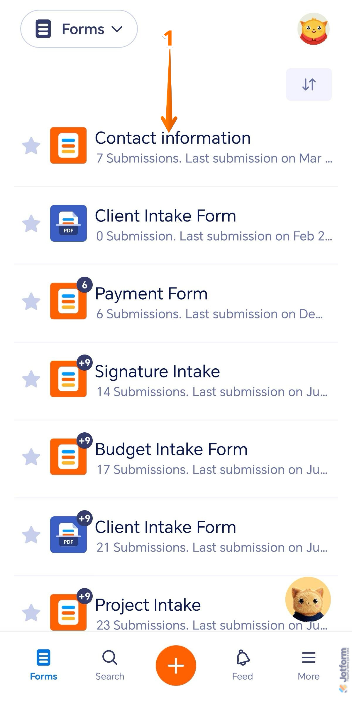 Select form in the Forms screen of the Jotform Mobile Forms app