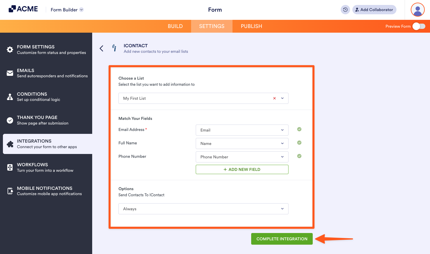 How to Integrate Form with iContact Image-3