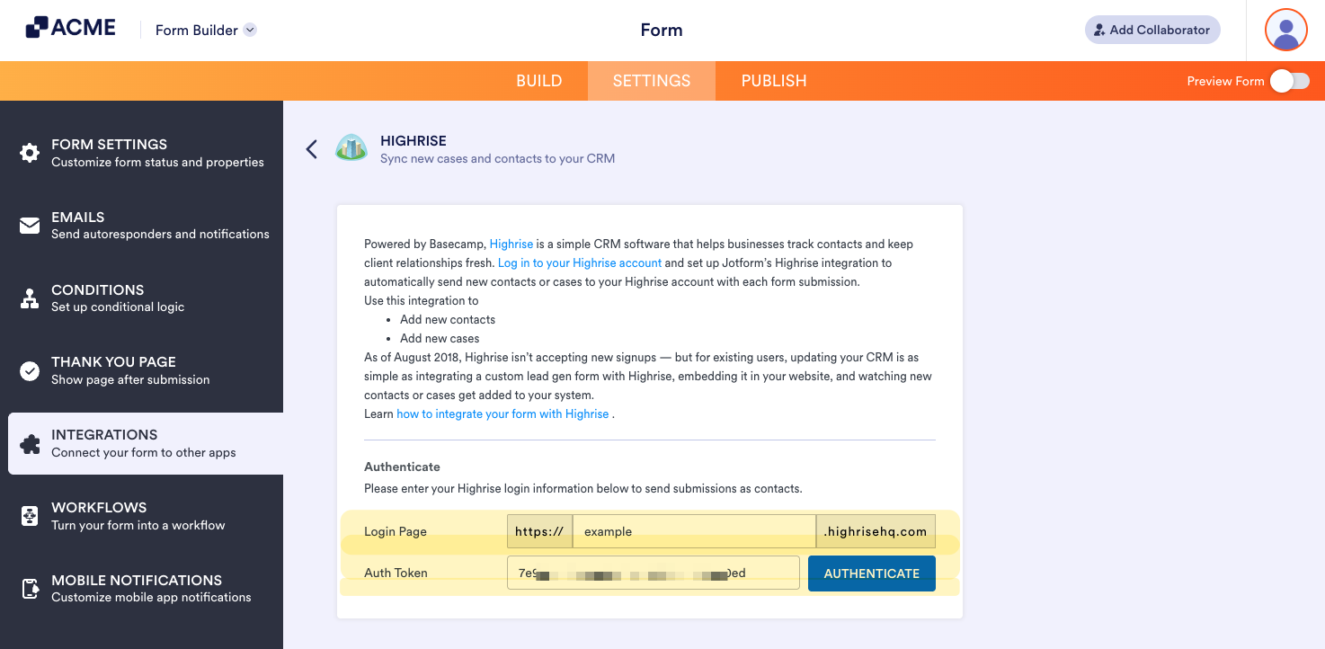 How to Setup the Highrise Integration Image-2