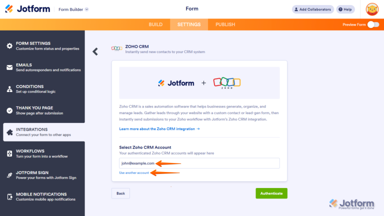 How to Integrate Jotform with Zoho CRM