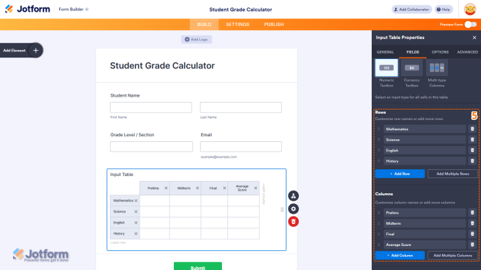 How to Calculate Values in the Input Table using Conditional Logic