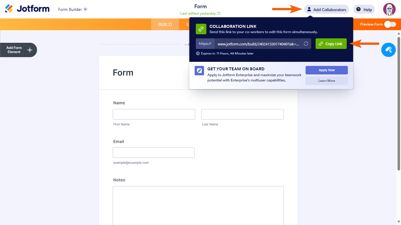 Steps to get the collaboration in Jotform Form Builder Screenshot 10