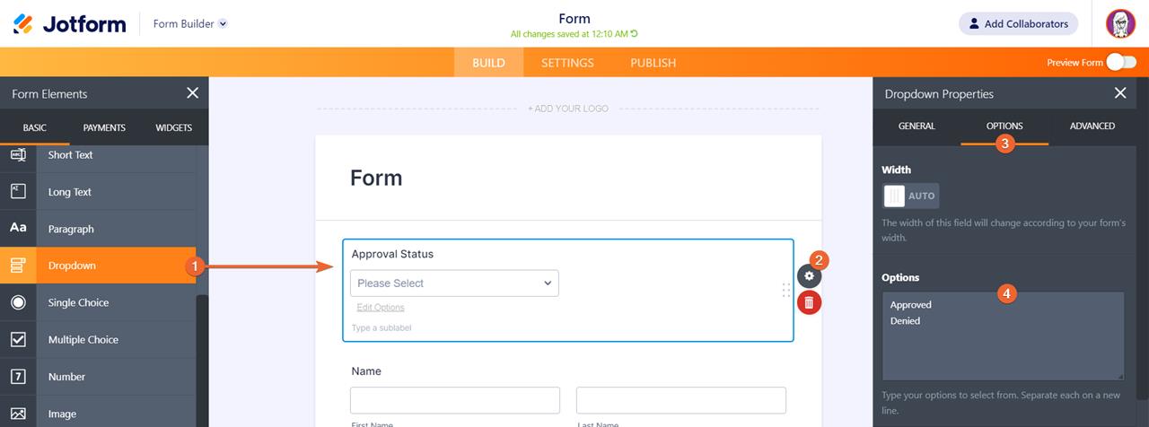 form builder dropdown approval status Screenshot 10