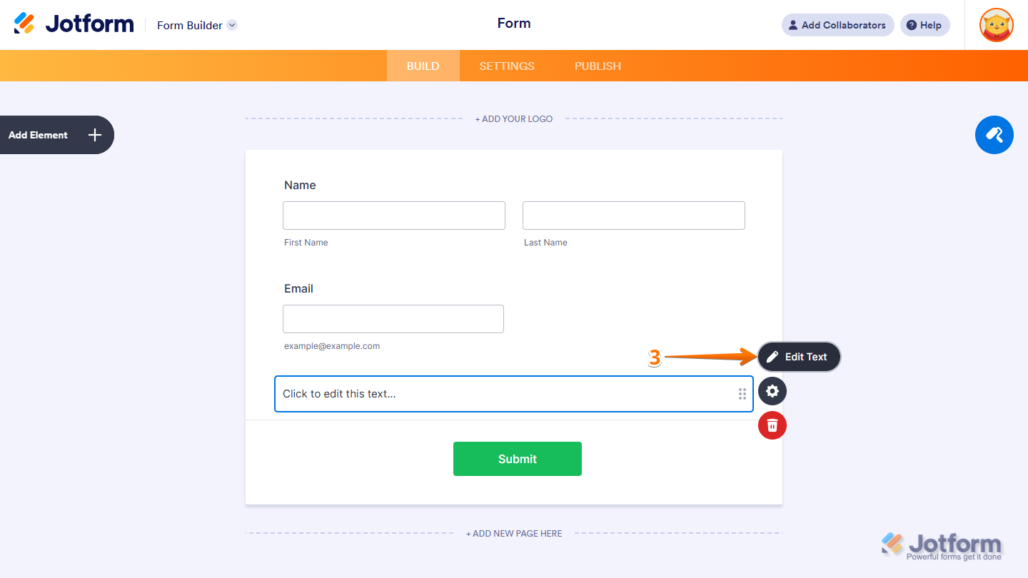 Edit Text icon of the Paragraph element