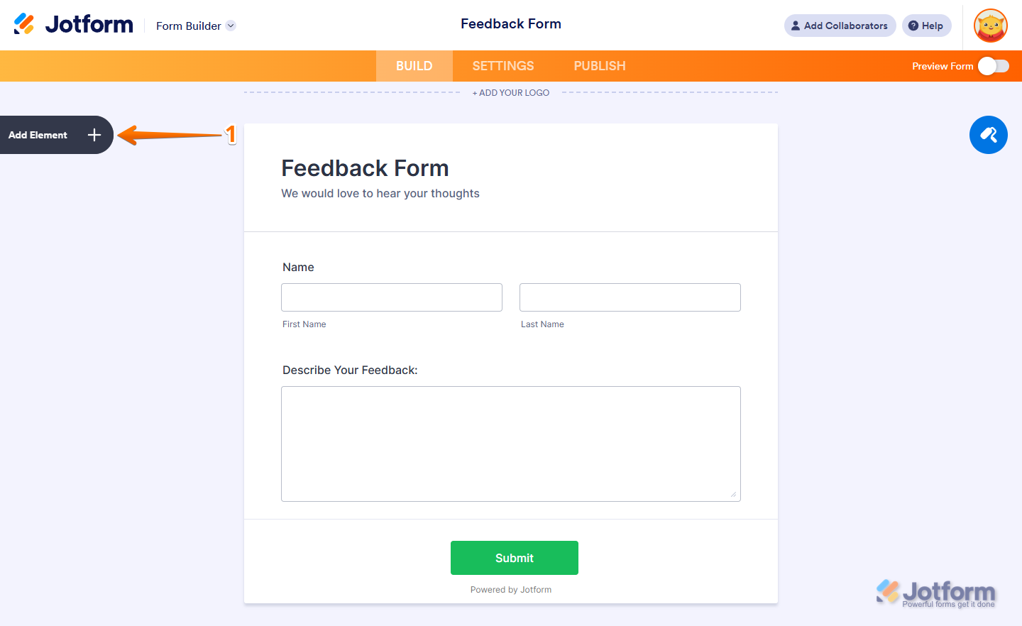 Click Add Element in Form Builder in Jotform