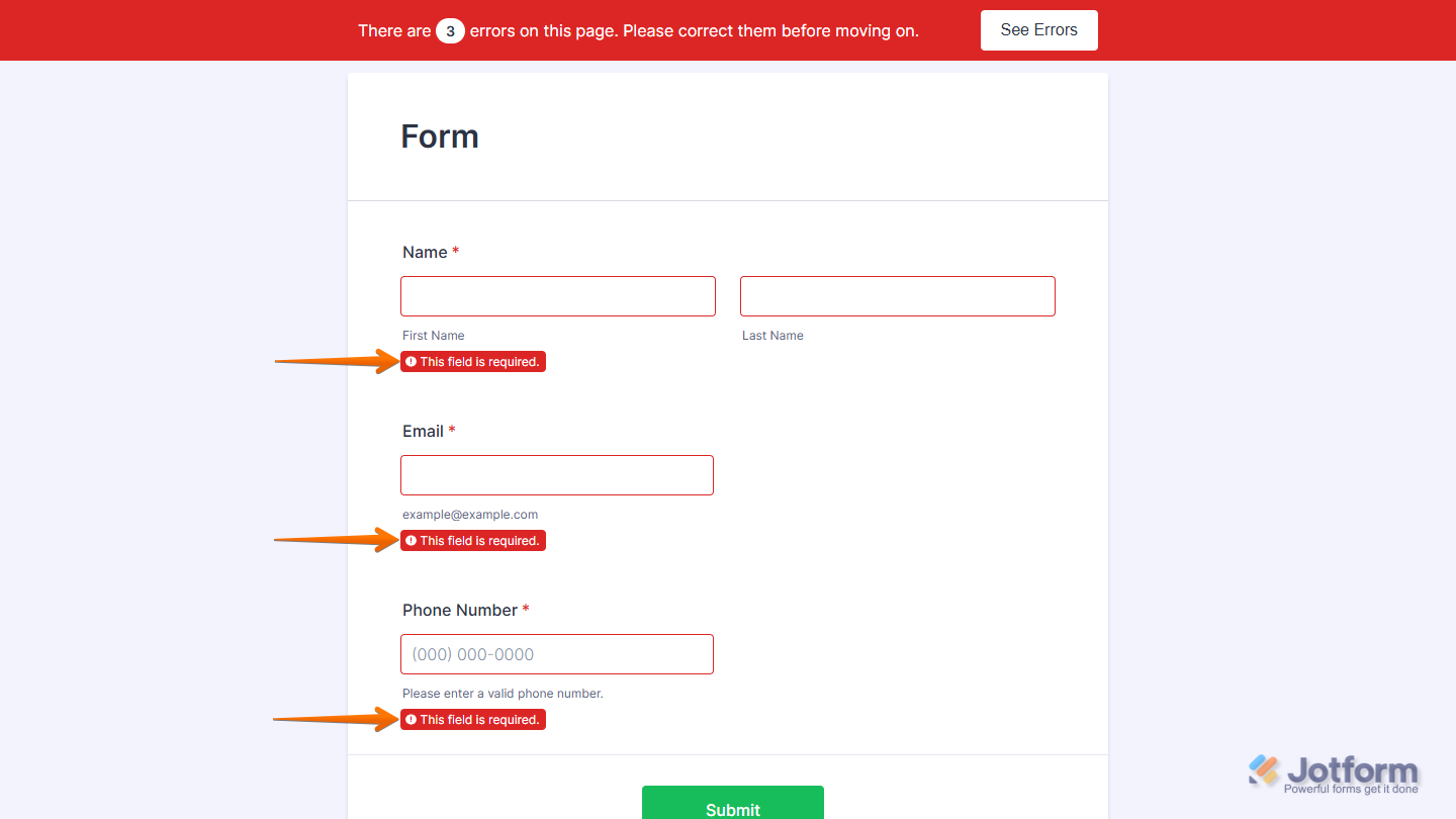 Error State Sample in Jotform
