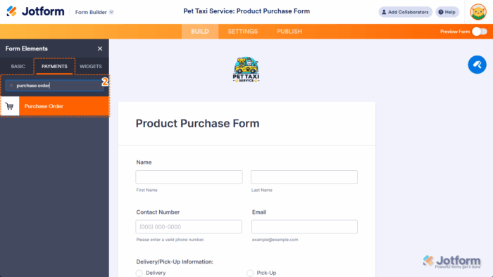 How to Create a Payment Form with a Purchase Order