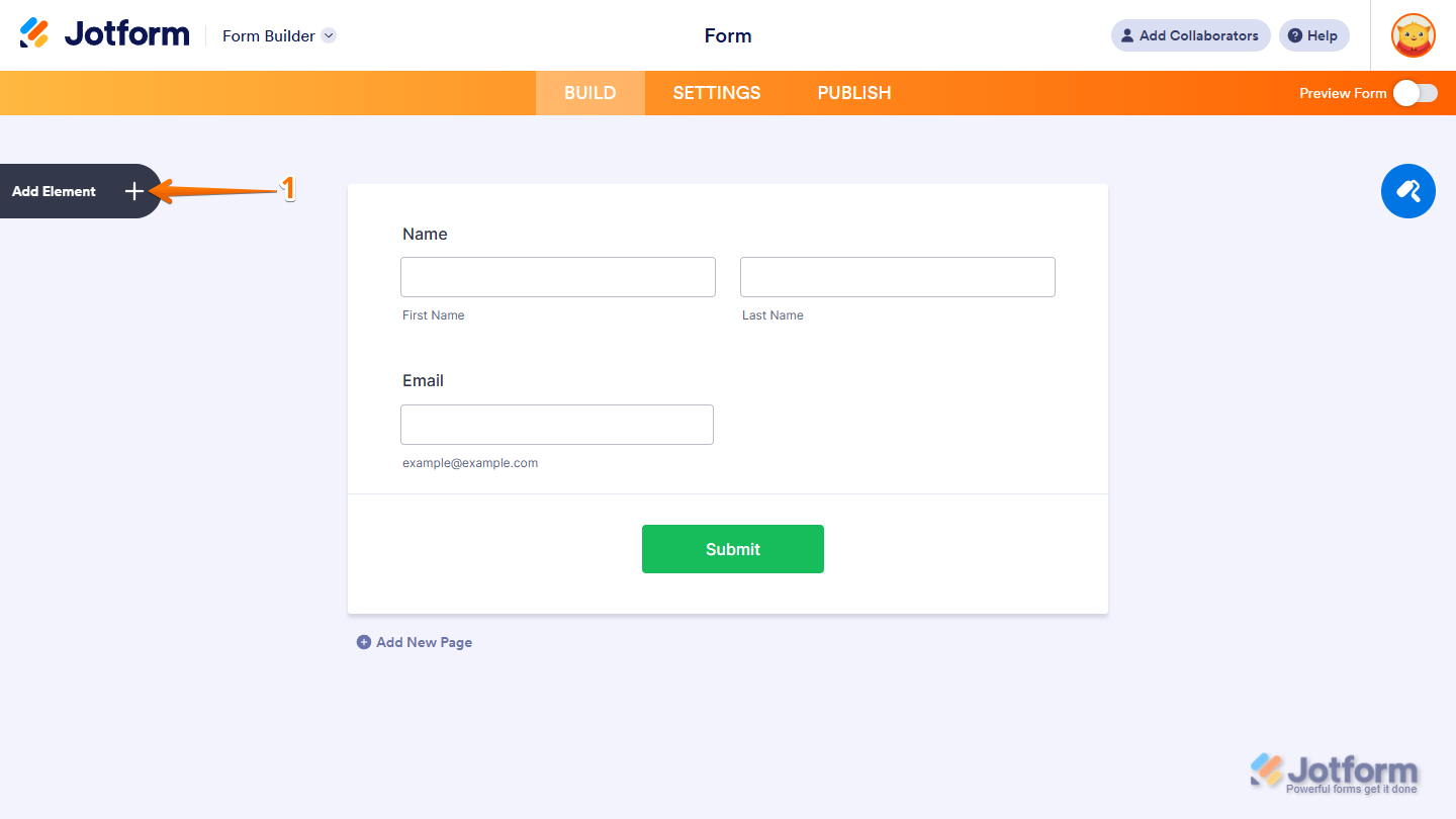 Add Element button in the Jotform Form Builder