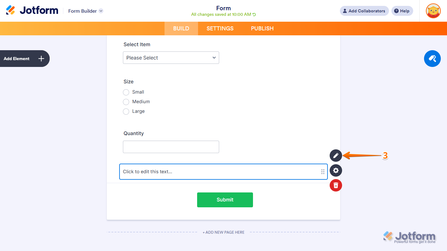 Edit Text icon of the Paragraph element in the Jotform Form Builder