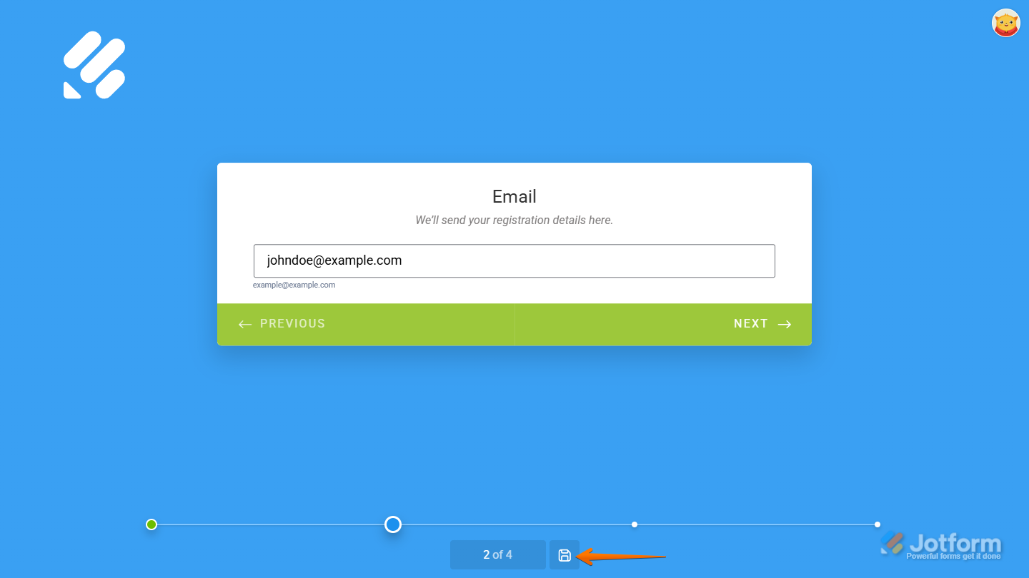 Save and Continue Later feature enabled showing the Save icon in Jotform