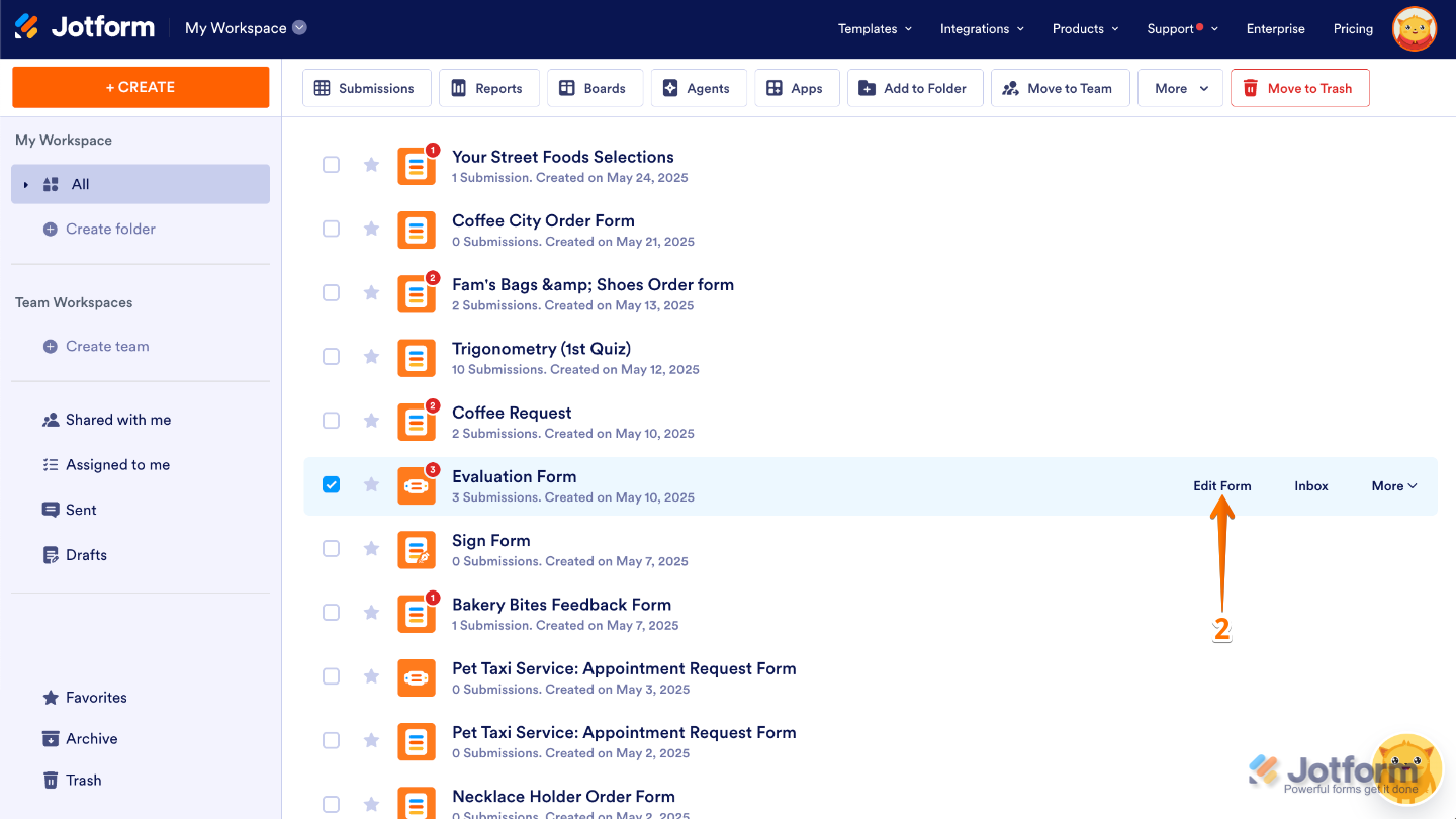 Form Builder interface with the Settings tab selected in the orange top navigation bar and Conditions highlighted in the left menu