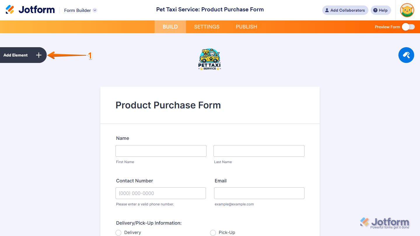 Add Element button in Jotform Form Builder