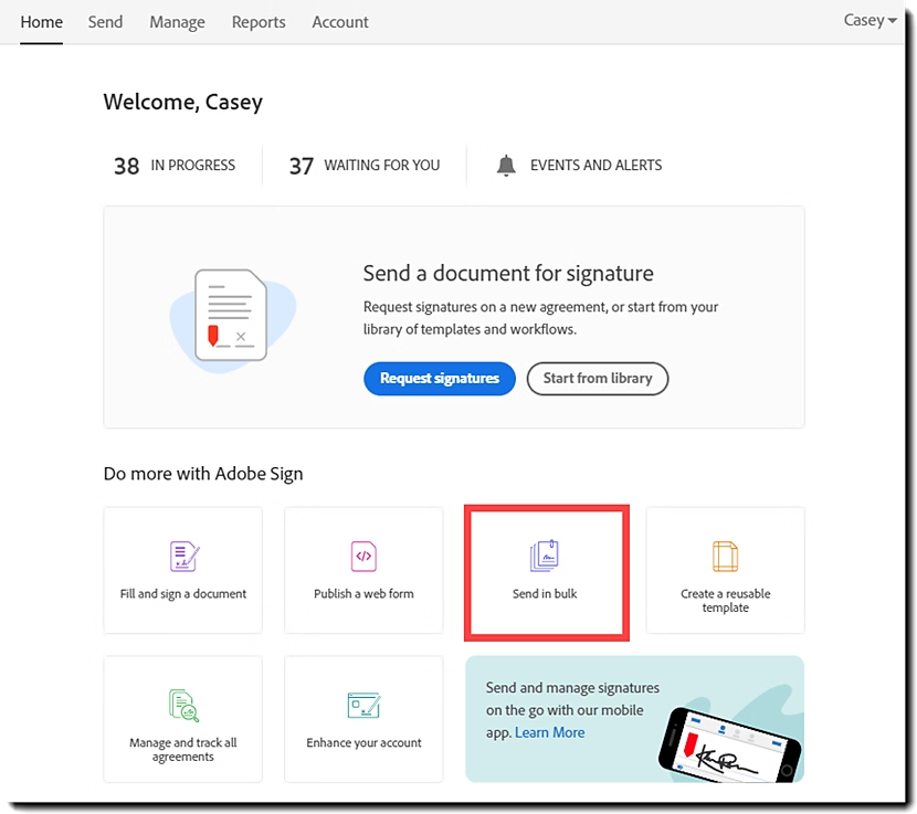 Adobe Acrobat Sign User Interface