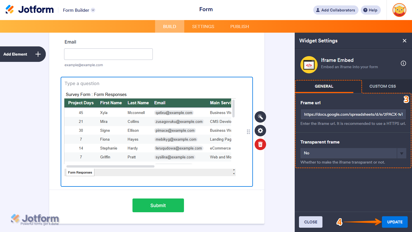 Frame URL in the General Tab of the Iframe Widget Settings