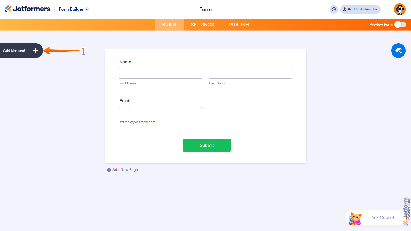Add Element in Jotform Form Builder