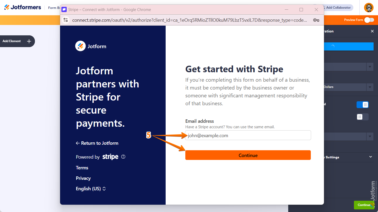 Get started with Stripe window