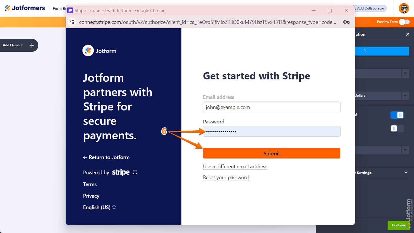 Get started with Stripe window