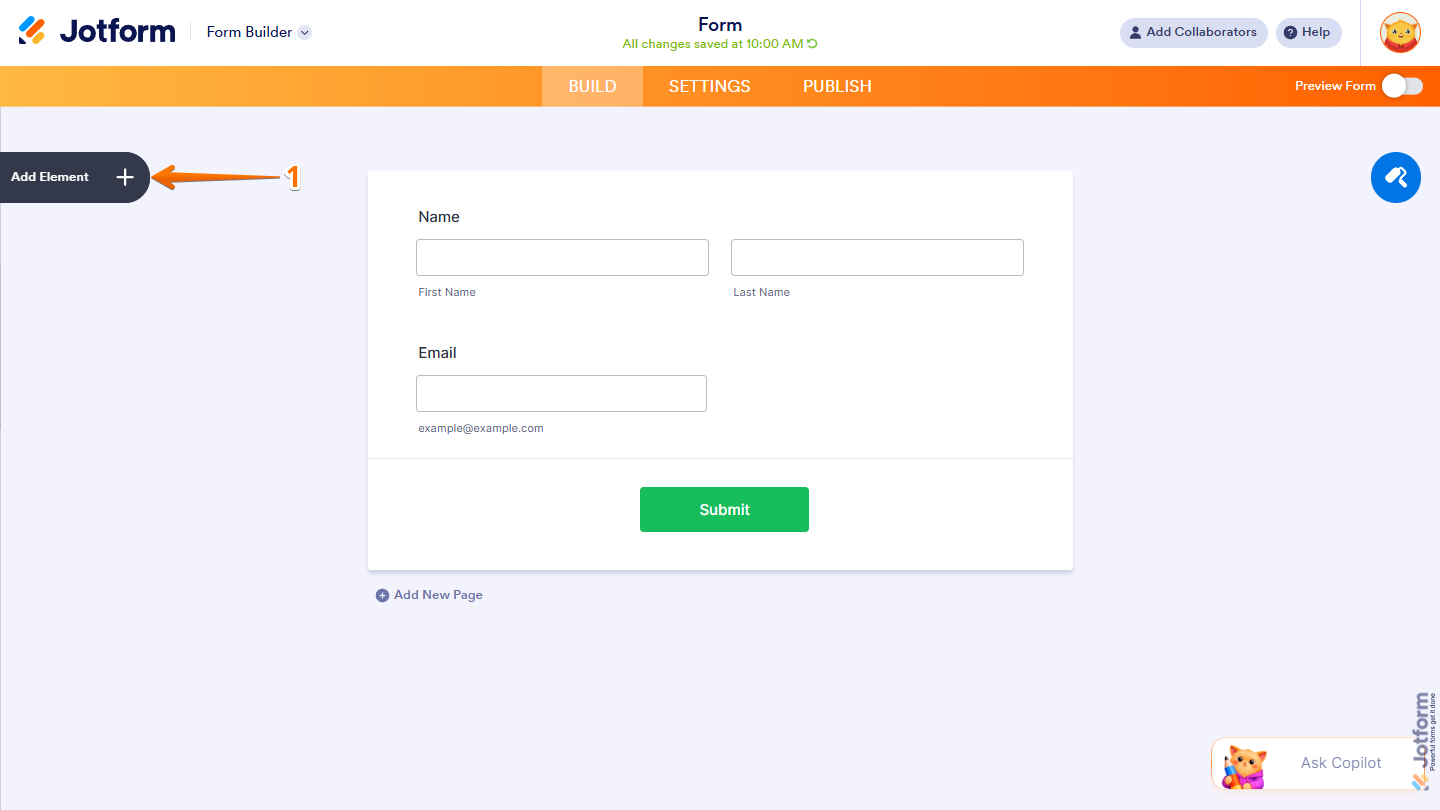 Add Element button in Jotform Form Builder