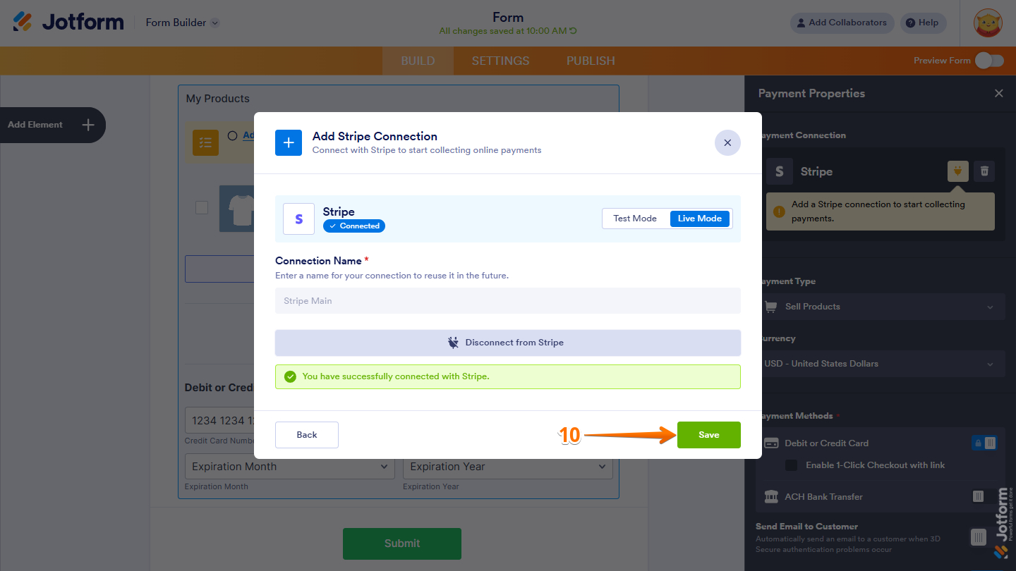 Use button in the Add Stripe Connection window