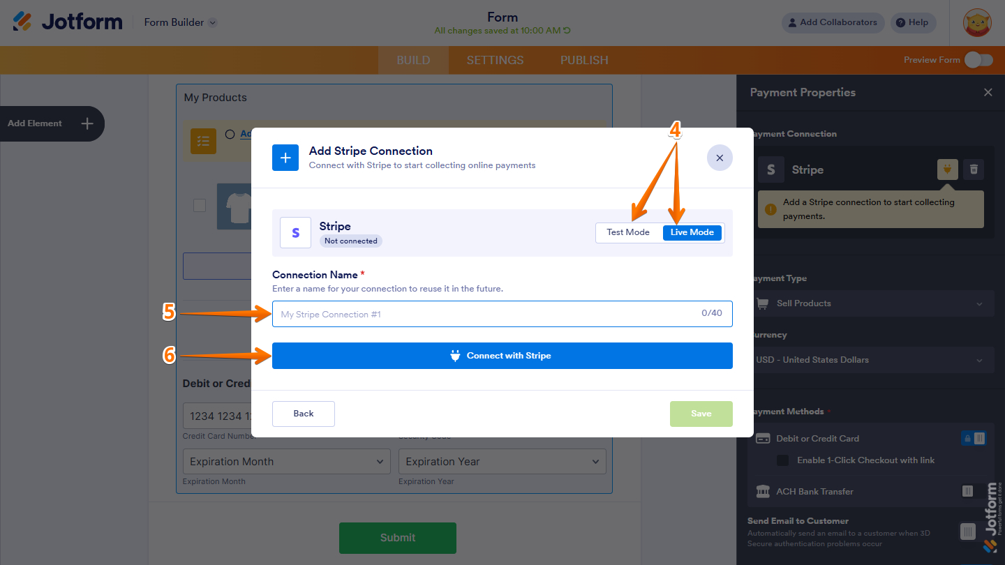 Add Stripe Connection window