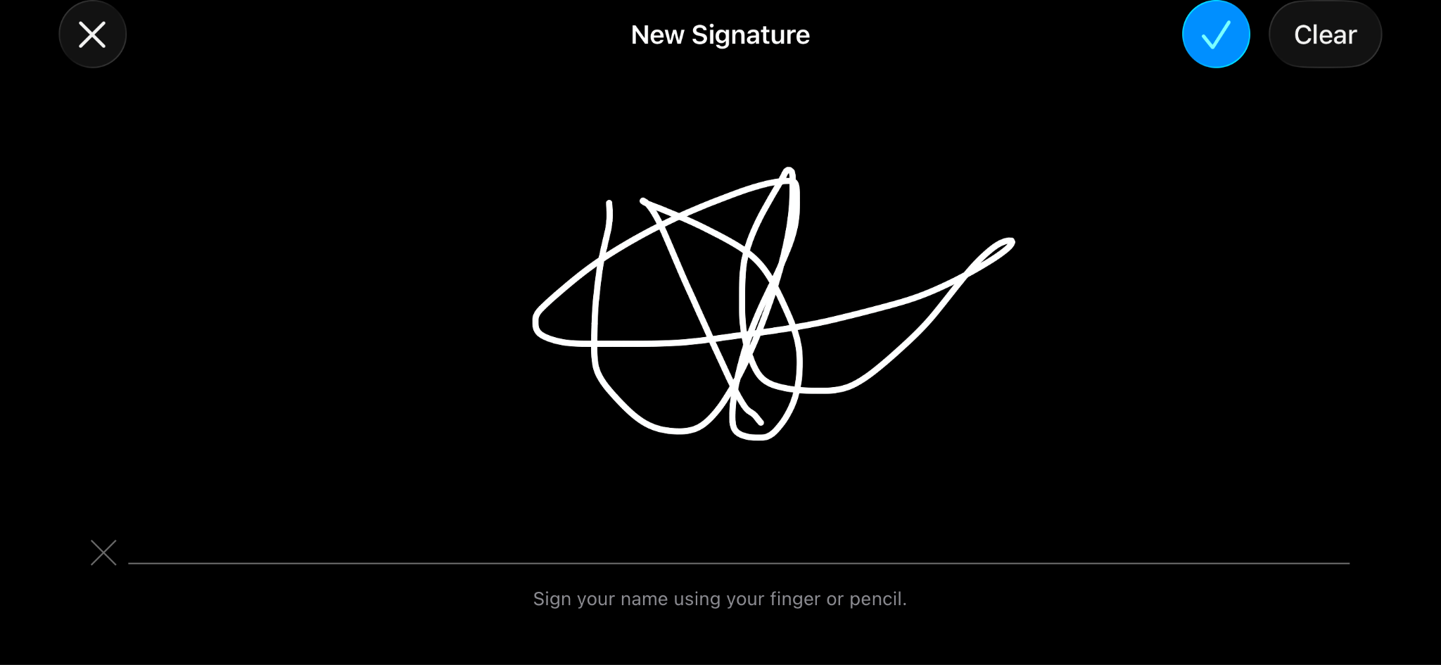 Signature drawn on the iPhone or iPad screen