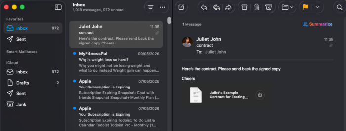 PDF attachment opened in Apple Mail