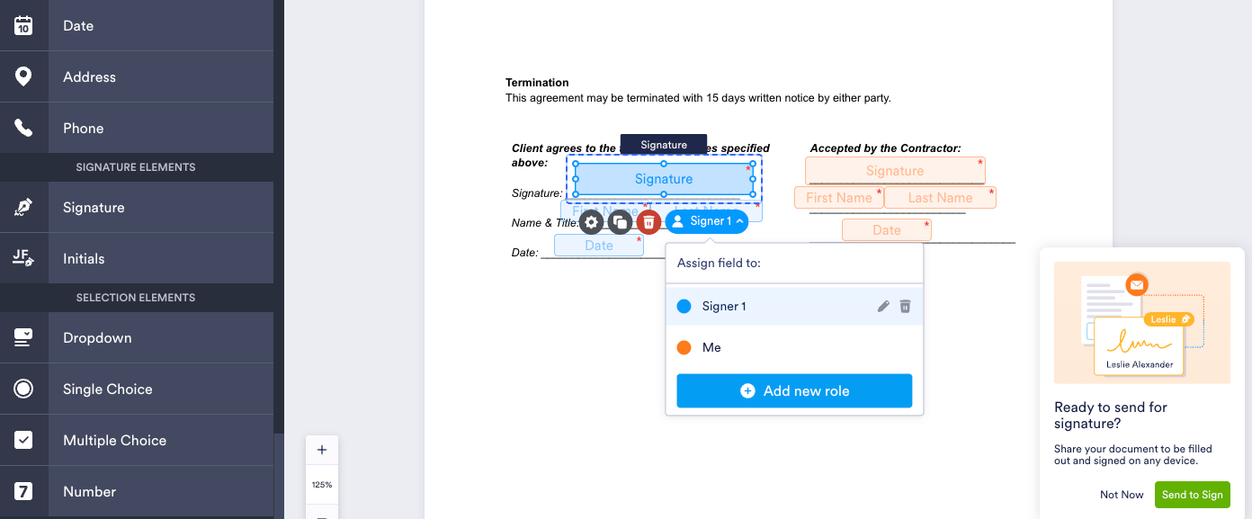 Jotform Sign Builder Signature Fields