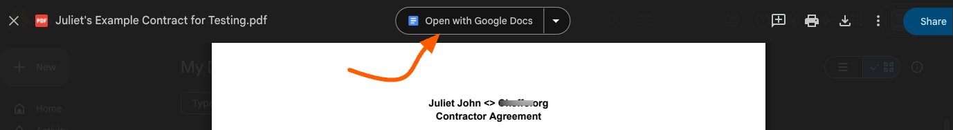 Google Drive Uploaded PDF Preview Open with Google Docs Button