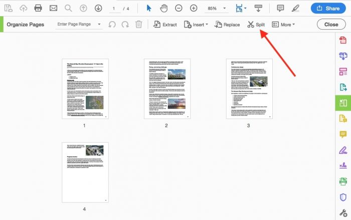 split PDF files in Adobe step 2
