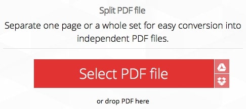 split PDF files in iLovePDF "select pdf file"
