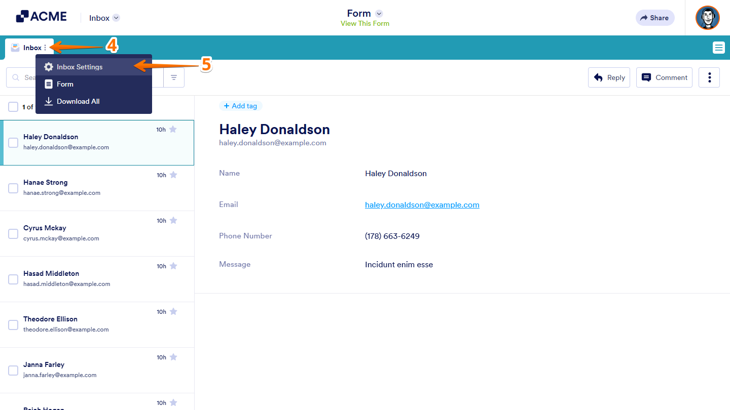 Inbox Settings option in the Inbox menu